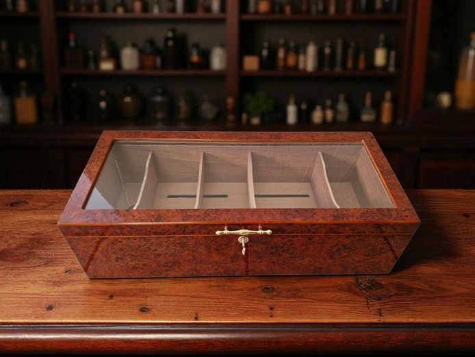 Large Wooden Cigar Humidor with Slanted Glass Top