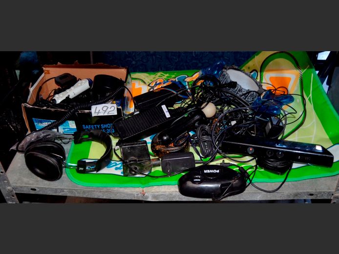 LOT: XBOX  KINETIC SENSOR, CONTROLLERS, MAT, POWER SUPPLY, HEADPHONES, etc [Untested]
