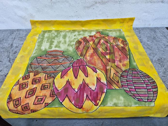 Vibrant African Pottery Motifs Hand-Painted Fabric Cushion Cover (60cm x 60cm)