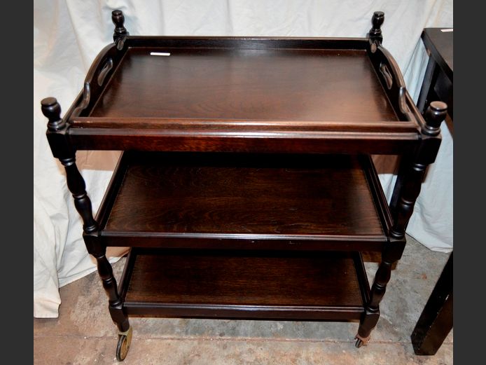 DARK OAK 3-TIER SERVING TROLLEY WITH TOP TRAY, 65 x 46 x 75cm