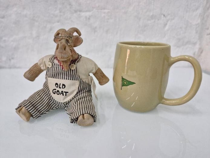 GC Ware Mug with Springbok Flag & Humorous Old Goat Figurine Set