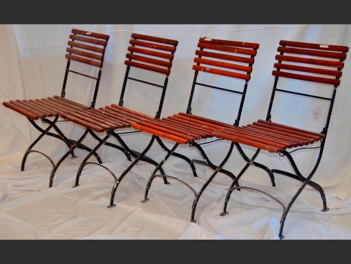 SET OF 4 METAL & MERANTI SLATTED FOLDING CHAIRS