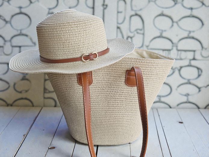 French Style Straw Hat & Matching Tote Bag