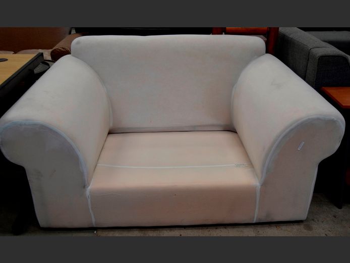WHITE OVERSIZED ARMCHAIR, 160 x 100cm [Needs upholstery/slip cover, cushions needed]