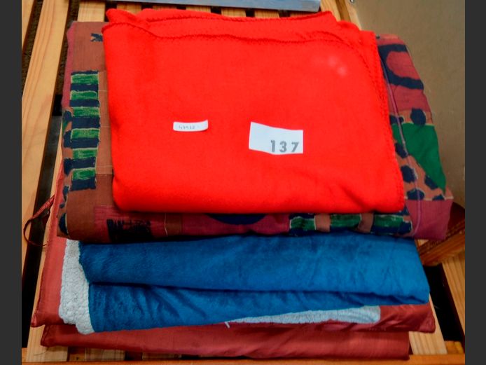 LOT: SOFT BLANKETS & A PATIO CHAIR CUSHIONS