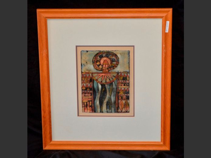 FRAMED ABSTRACT PRINT SIGNED LYN HOYLE, 26.5 x 19.5cm