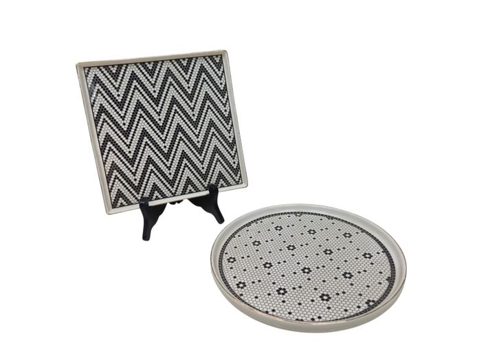 Contemporary Monochrome Mosaic Geometric Ceramic Trays
