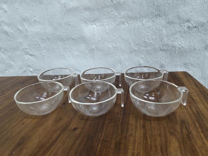 Set of 6 Vintage Clear Plastic Teacups with Handles