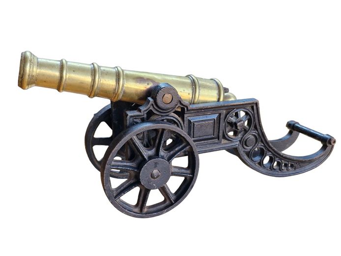 Circa 1880 English Victorian Brass & Cast Iron Cannon