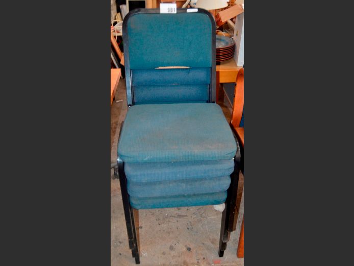 SET OF 4 BLUE UPHOLSTERED STACK CHAIRS [Need re-covering]
