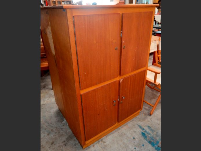 SAPELE 4-DOOR STATIONERY CABINET, 92 x 42 x 133cm [Needs TLC]