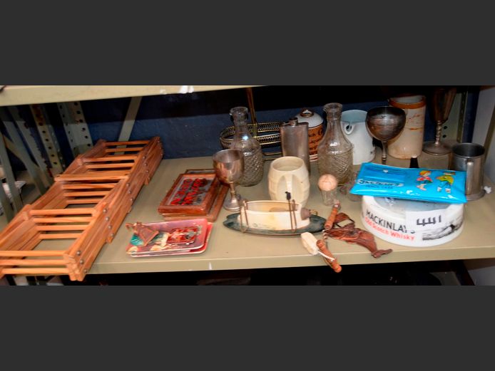 BAR ORNAMENTS, HIP FLASK, SILVER PLATE GOBLET, etc