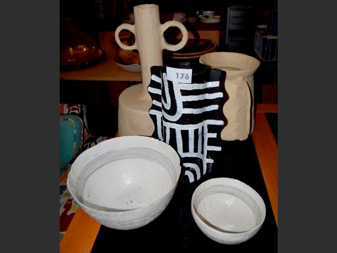 PAPIER MACHE BOWLS, VASES, etc