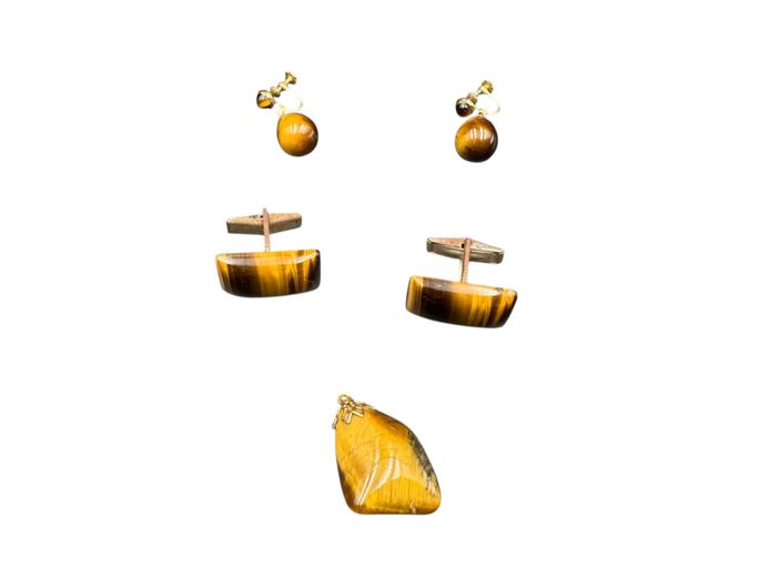 Vintage Tiger's Eye Jewellery Collection – Pendant, Cufflinks & Earrings