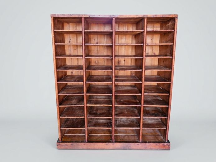 Vintage Industrial Wooden Pigeonhole Cabinet / Mail Sorting Unit