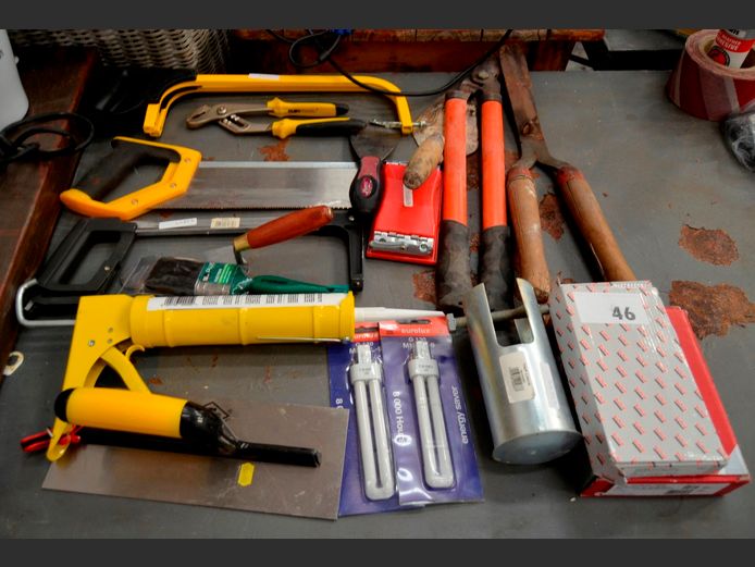 HACKSAW, CAULKING GUN, TROWELS, etc