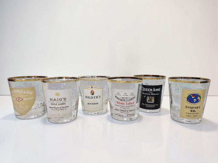 Set of 6 Vintage Iridescent Gilded Whiskey Tumblers