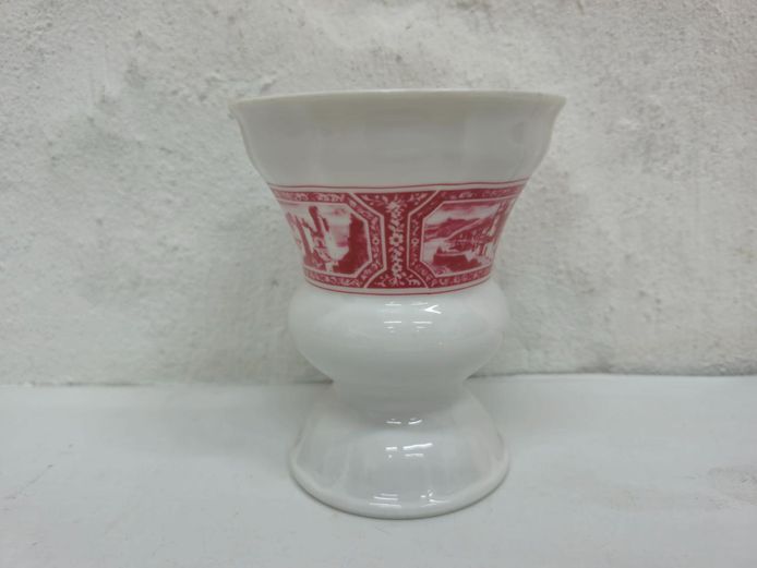 Heinrich Germany Red Transferware Small Footed Porcelain Vase
