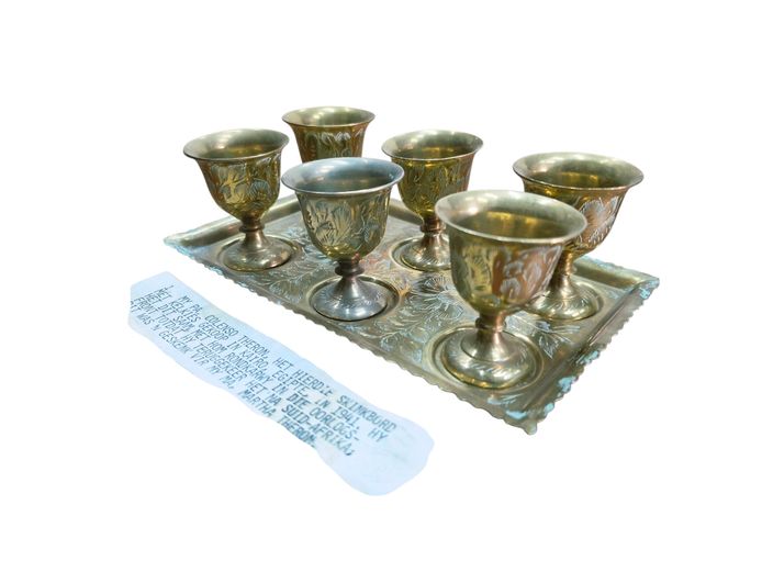 1940's Egyptian Brass Small Goblets in Tray