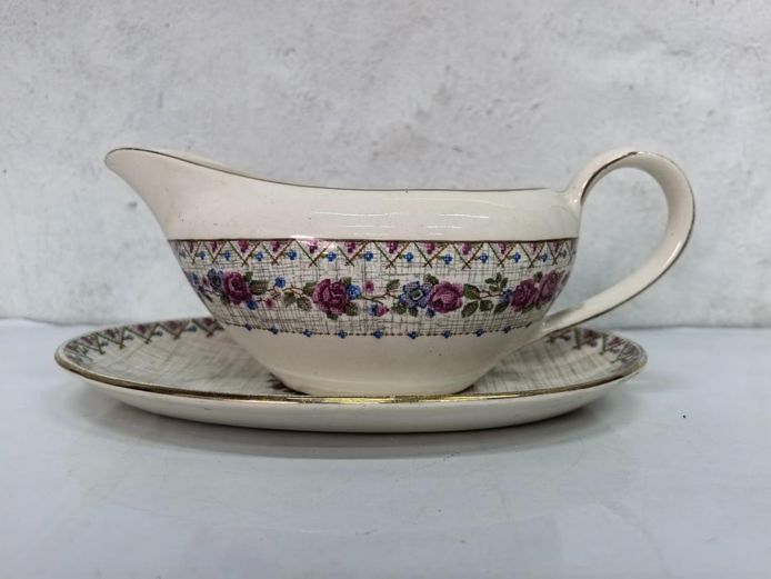 Vintage J&G Meakin England Floral Gravy Boat with Matching Underplate