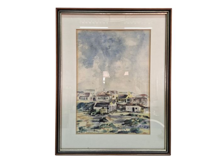Framed Coastal Village Watercolor by Angela Duffield-Warren