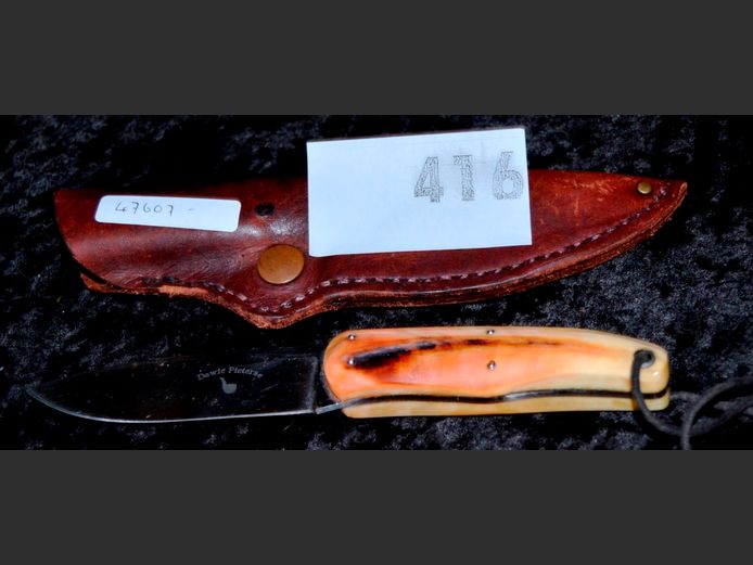 BONE HANDLED KNIFE IN LEATHER SHEATH