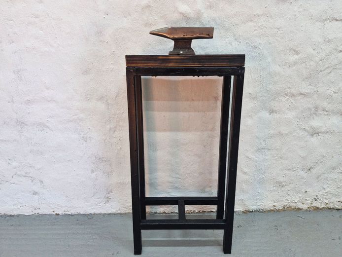 Steel Metal Anvil on Custom Sleeper Wood & Metal Display Stand
