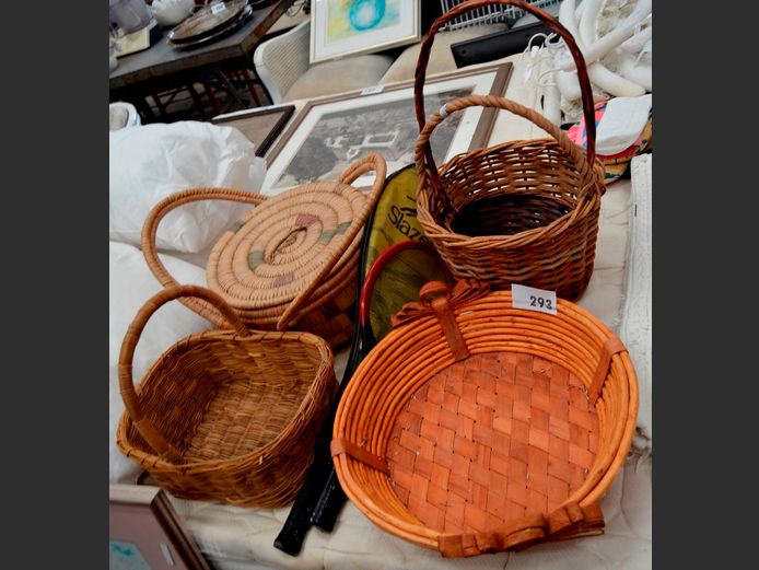 WOVEN BASKETS, TENNIS RACQUETS, etc