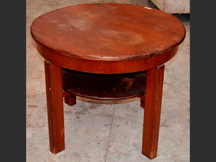 CIRCULAR TEAK OCCASIONAL TABLE WITH BOTTOM SHELF, 81cm Diameter x 65cm High [Top marked]