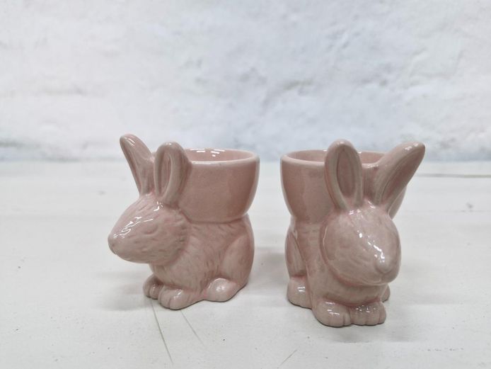 Pair of Pink Ceramic Bunny Easter Egg Holders