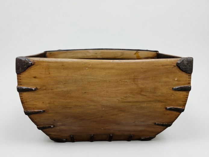 Antique Chinese Wood & Forged Iron Rice Measure Bucket (Dou)