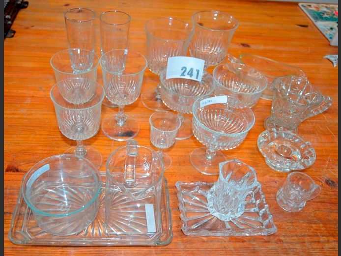CUT GLASS WINE GLASSES, CHAMPAGNE FLUTES, GRAVY BOAT, etc