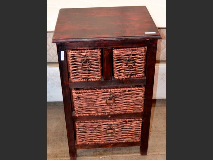 STAINED PINE 2-OVER-2 WICKER DRAWER PEDESTAL, 46 x 37.5 x 75cm