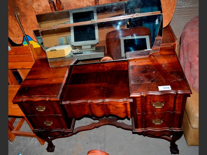 IMBUIA BALL & CLAW 5-DRAWER DRESSING TABLE [No mirror], 118 x 53 x 75cm [Mirrors need attaching & repairs]