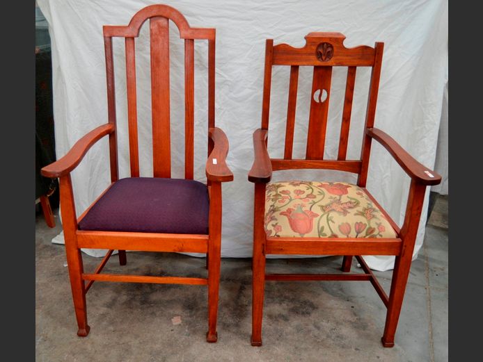LOT OF 2: OAK ARMCHAIRS WITH UPHOLSTERED SEATS