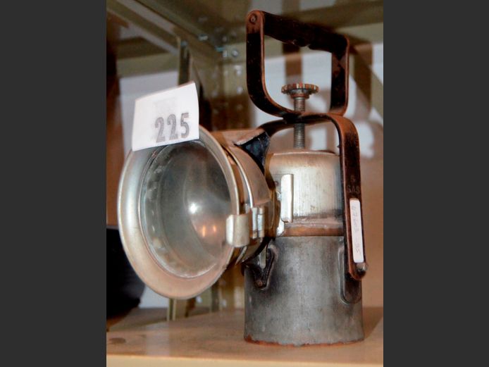 VINTAGE COBALT MINER'S LAMP, 26cm High
