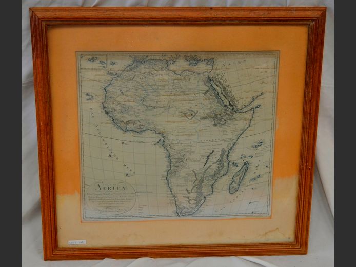 FRAMED MAP OF AFRICA, 48 x 44cm [Water damage to border]