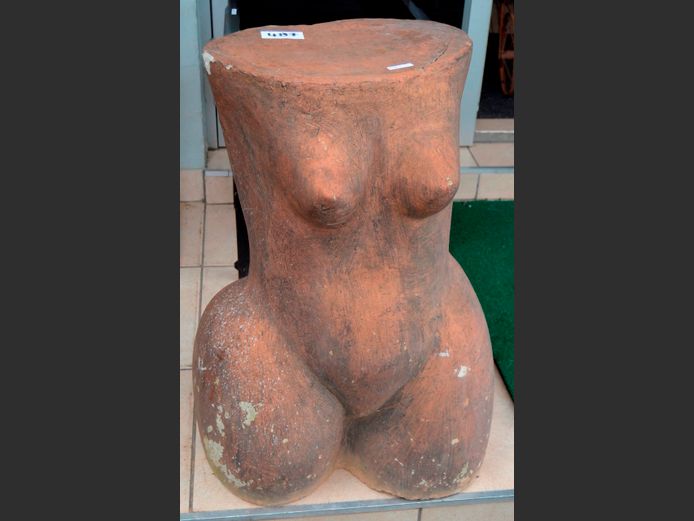 CONCRETE & GLASS FIBRE TORSO OF A LADY, 81cm High