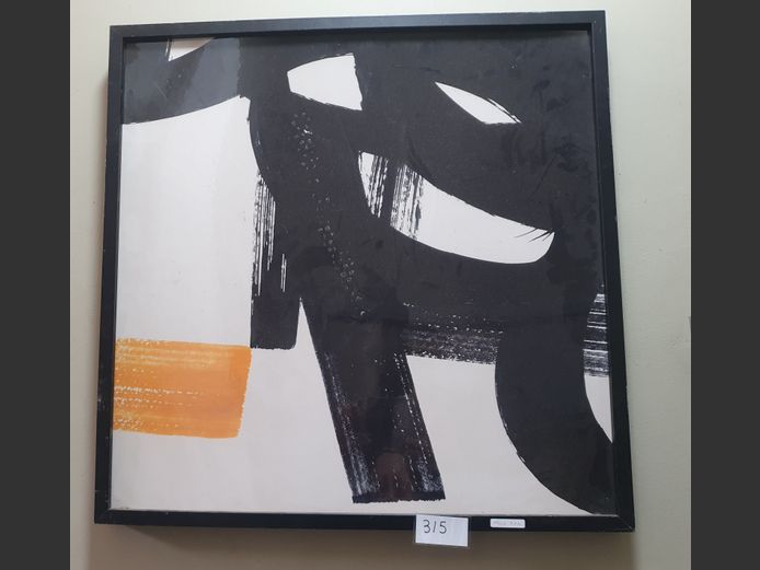 FRAMED BLACK & YELLOW "ABSTRACT" ART, 71 x 71cm