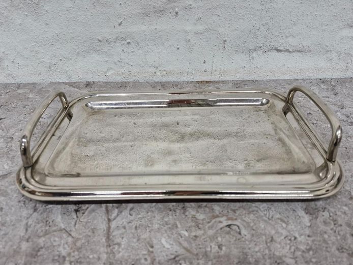 Modernist Silver-Plated Rectangular Handled Serving Tray