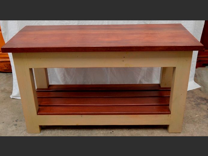 INDONESIAN TEAK TOP PREP TABLE WITH BOTTOM SHELF, 136 x 55 x 77cm