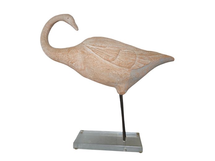 Late 20th-Century Folk Art Style Avian Swan Sculpture on Lucite Base