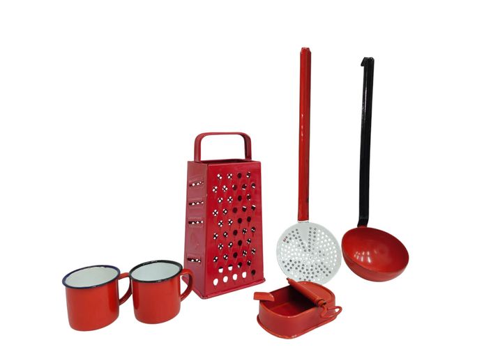 Vintage Red Kitchen Utensil and Enamelware Collection