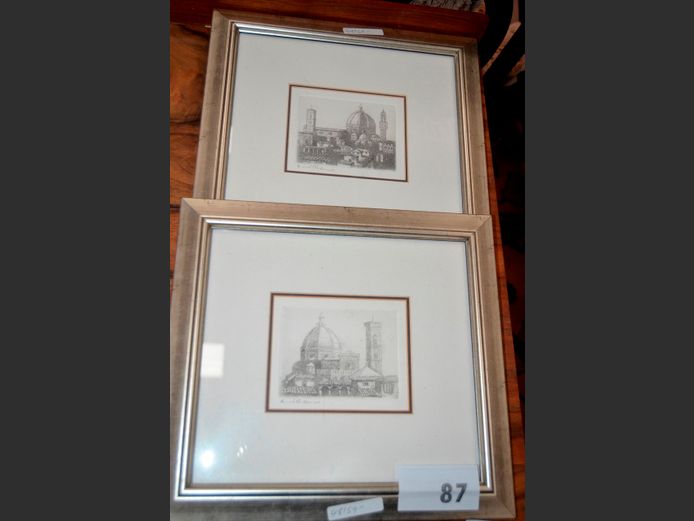 PAIR SILVER GILT FRAMED PRINTS "SANTA MARIA DEL FIORE", 10.5 x 8cm