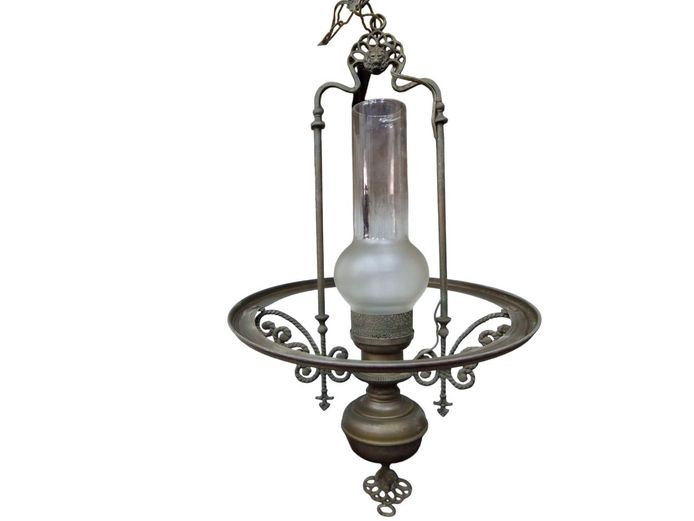 Antique Brass Lion Head Chandelier with Glass Shade