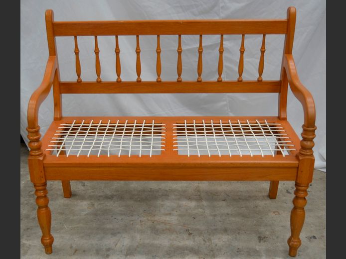 OAK SPINDLE BACK 2-SEATER RIEMPIE BENCH, 108 x 54cm