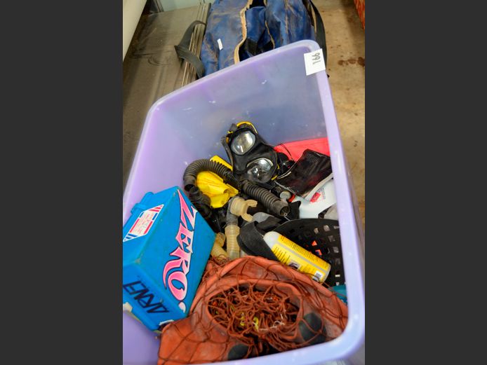 ASSORTED DIVING GEAR: GOGGLES, SNORKELS, DIVE BAG, etc
