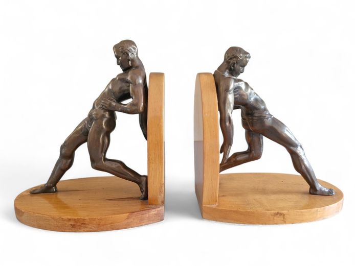 Art Deco Set of Strongman Bronze Bookends
