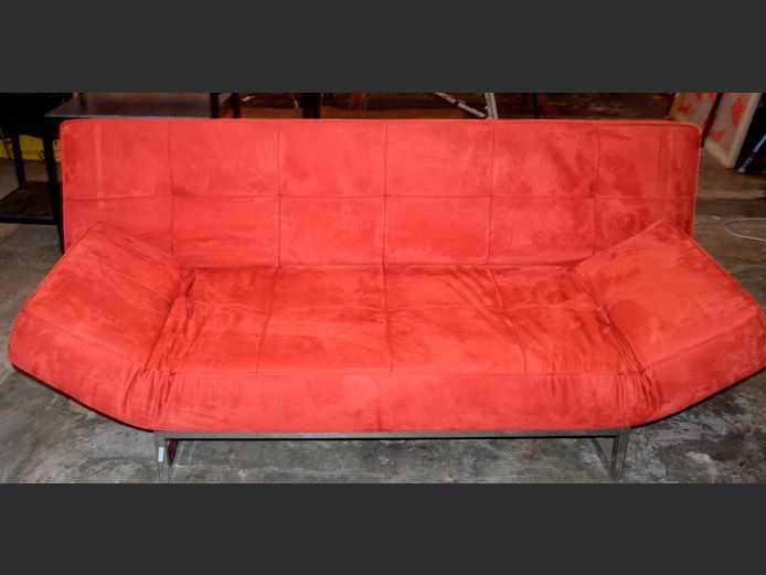 RED UPHOLSTERED 2-SEATER SLEEPER COUCH, 192cm Long