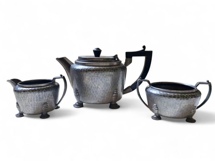 Antique "My Lady" Hand-Hammered Pewter Coffee Set